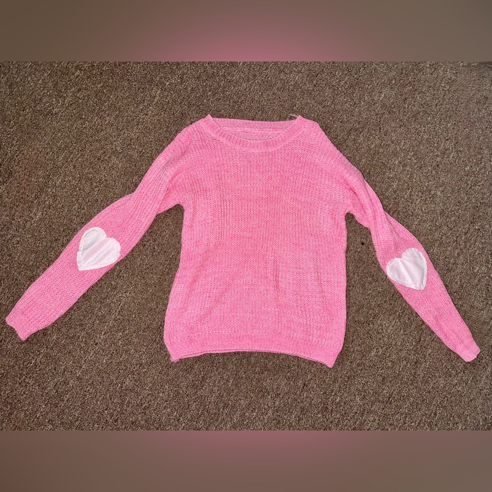 Pink Heart Elbow Patch Knitted Sweater